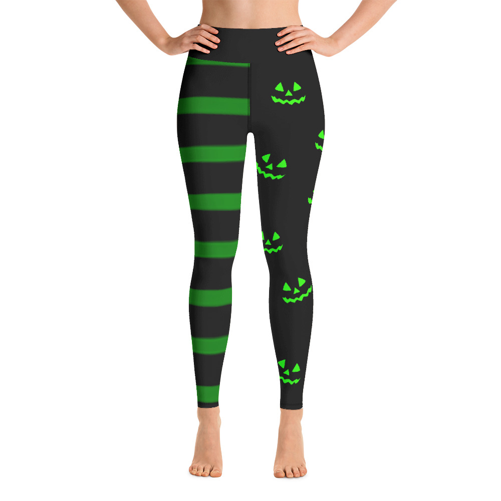 Green Halloween Leggings, Halloween Yoga Pants, Green and Black Witch ...