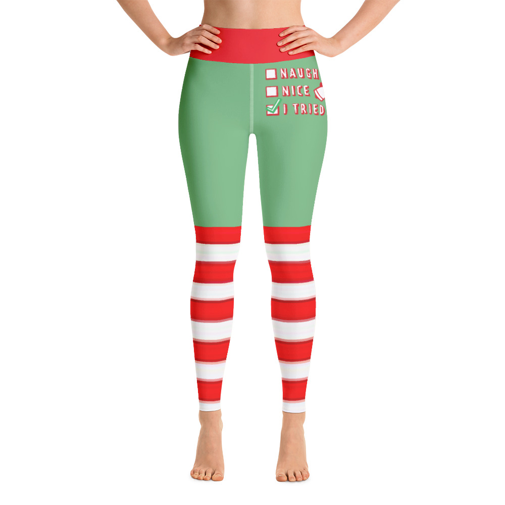 Green and Red Naughty or Nice Christmas Leggings, Holiday Yoga Pants ...